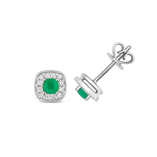 9CT DIAMOND AND EMERALD CUSHION STUDS