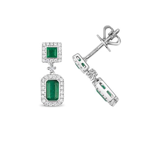 9CT DIAMOND AND EMERALD DROP EARRINGS