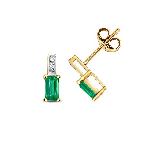 9CT DIAMOND AND EMERALD EARRINGS