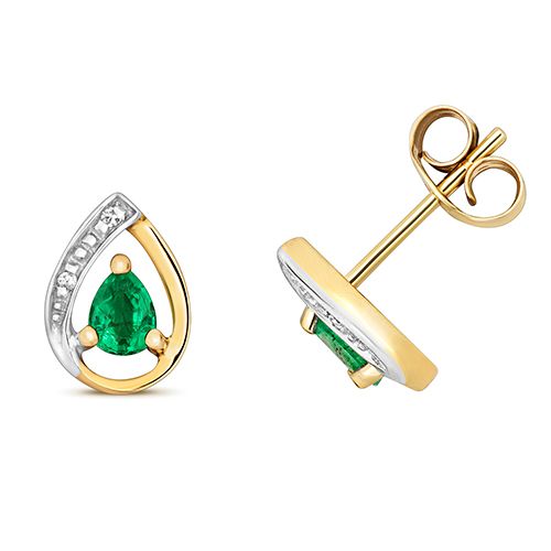 9CT DIAMOND AND EMERALD STUDS