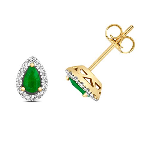 9CT DIAMOND AND EMERALD STUDS