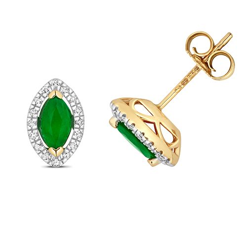 9CT DIAMOND AND EMERALD STUDS