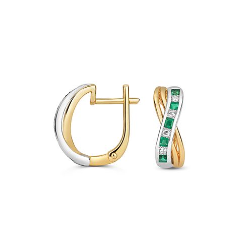 9CT DIAMOND & SQUARE EMERALD EARRINGS