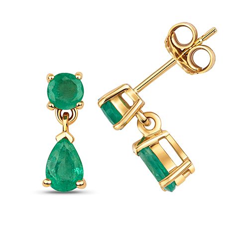 9CT EMERALD ROUND & PEAR DROP EARRING