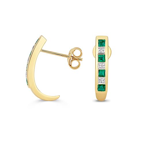 9CT DIAMOND & EMERALD EARRINGS