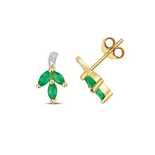 9CT DIAMOND & EMERALD STUDS