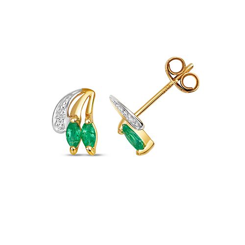 9CT DIAMOND & EMERALD STUDS