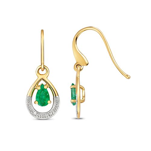 9CT DIAMOND & EMERALD DROP EARRINGS