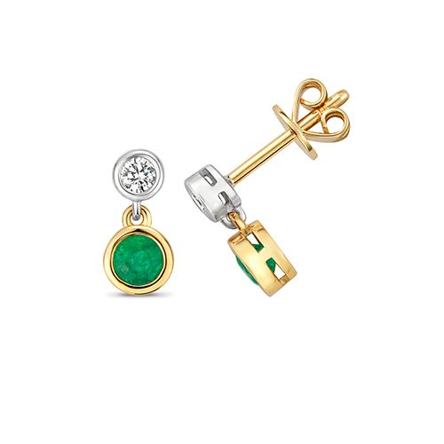 9CT DIAMOND AND EMERALD EARRING DROPS