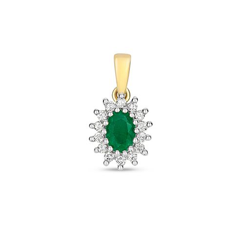 9ct DIAMOND CLUSTER 6X4 OVAL EMERALD PENDANT