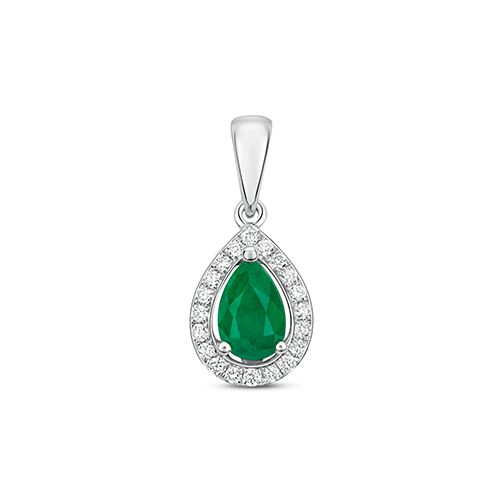9CT DIAMOND AND EMERALD HALO PENDANT PEAR