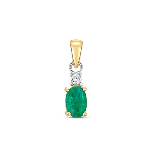 9CT DIAMOND AND EMERALD OVAL PENDANT