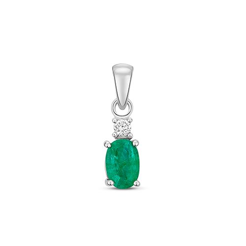 9CT DIAMOND AND EMERALD OVAL PENDANT