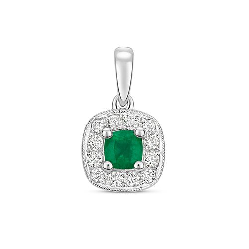 9CT DIAMOND AND EMERALD CUSHION PENDANT