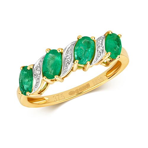 9CT DIAMOND & EMERALD RING