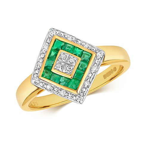 9CT DIAMOND & EMERALD RING