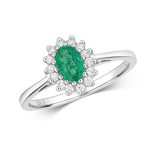 9CT DIAMOND CLUSTER 6X4 OVAL EMERALD RING