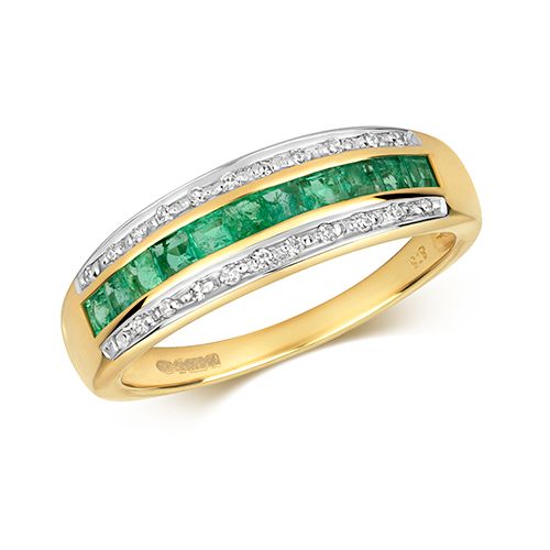 9CT DIAMOND & SQ EMERALD BAND