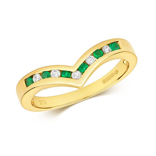 9CT DIAMOND & EMERALD WISHBONE