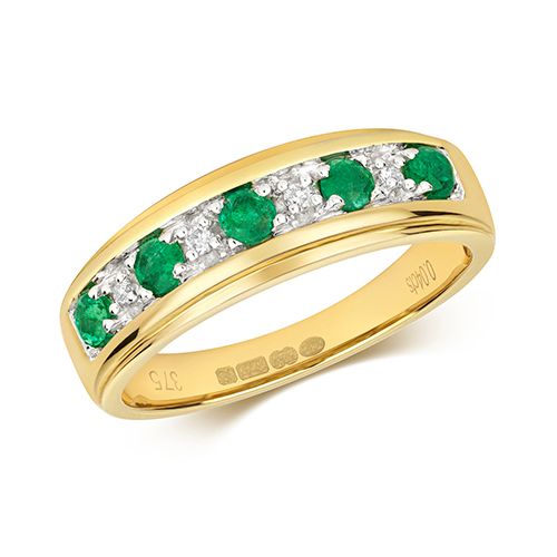 9CT DIAMOND HALF ETERNITY EMERALD RING