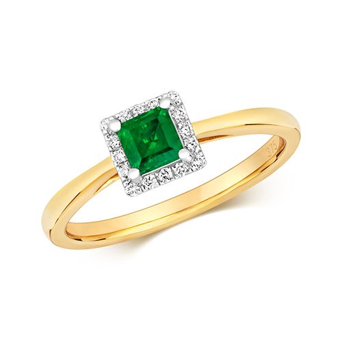9CT DIAMOND CLUSTER SQUARE EMERALD RING