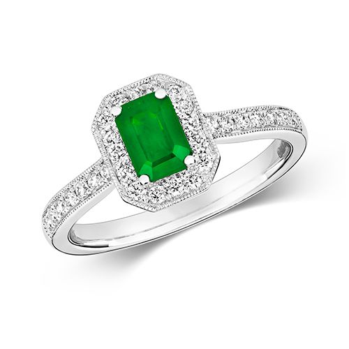 9CT DIAMOND CLUSTER OCTAGON EMERALD RING