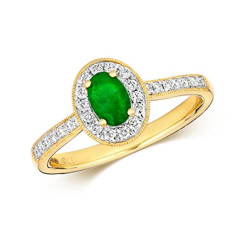 9CT DIAMOND CLUSTER OVAL EMERALD RING