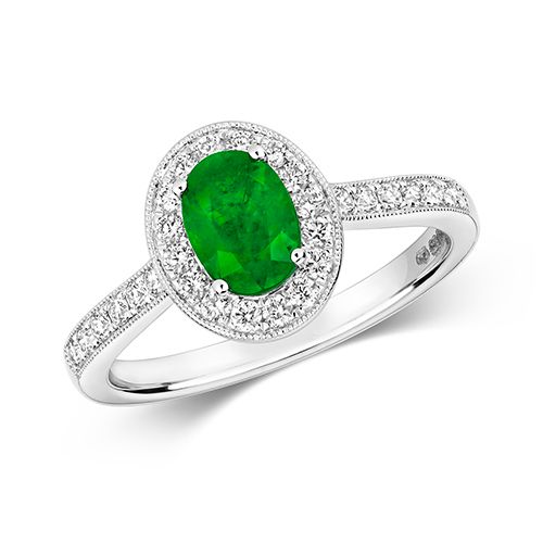 9CT DIAMOND CLUSTER OVAL EMERALD RING