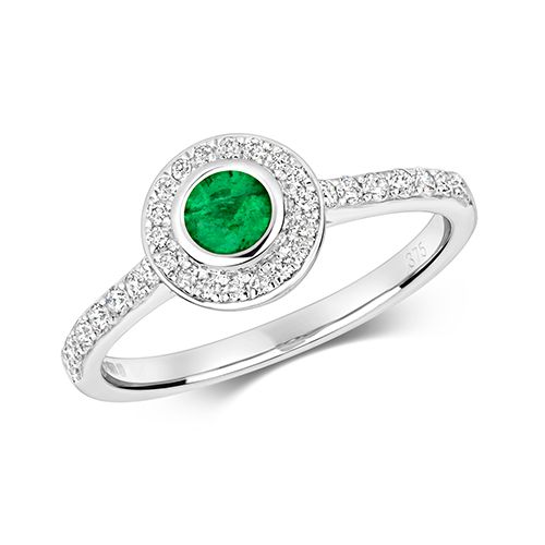 9CT DIAMOND RUBOVER RD EMERALD RING