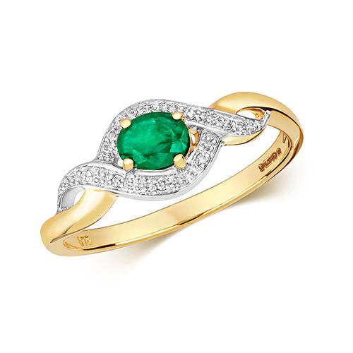 9CT DIAMOND & OVAL EMERALD RING