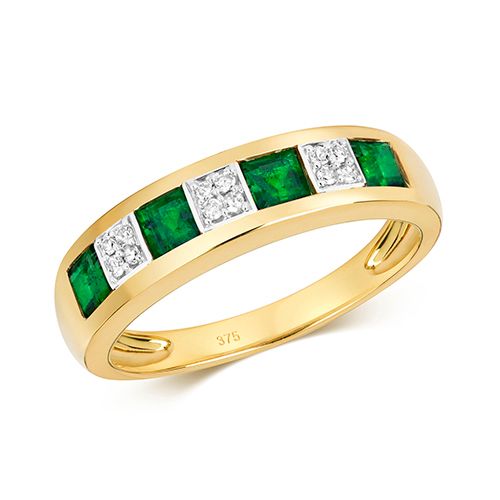 9CT DIAMOND AND EMERALD ETERNITY RING