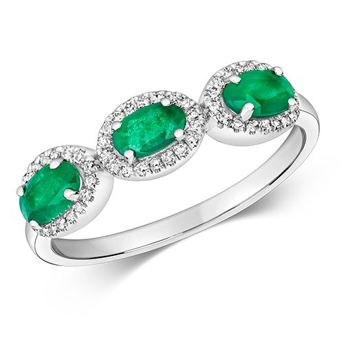 9CT DIAMOND AND EMERALD 3 STONE