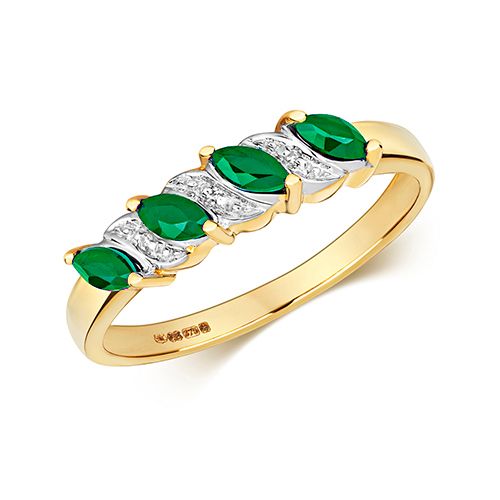 9CT DIAMOND & 4 MARQUISE EMERALD RING