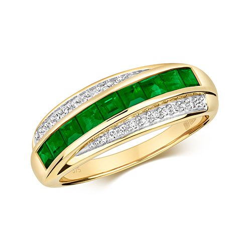 9CT DIAMOND AND EMERALD RING