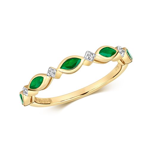 9CT DIAMOND AND EMERALD RING