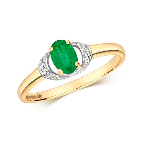 9CT DIAMOND & OVAL EMERALD RING
