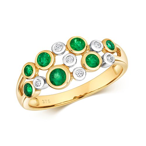 9CT DIAMOND & EMERALD RUBOVER RING