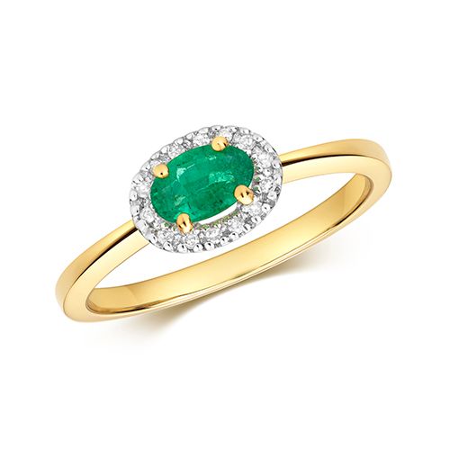 9CT DIAMOND & EMERALD HALO RING