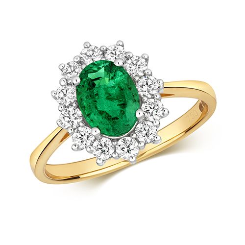 18CT DIAMOND CLUSTER OVAL EMERALD RING