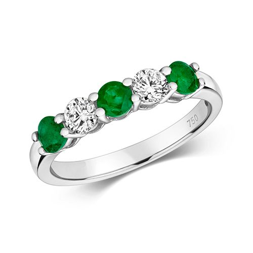 18CT DIAMOND AND EMERALD CLAW SET ETERNITY RING