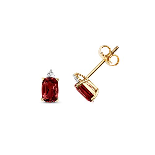 9CT DIAMOND & CU GARNET STUDS