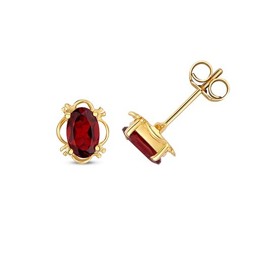 9CT GARNET OVAL STUD EARRINGS