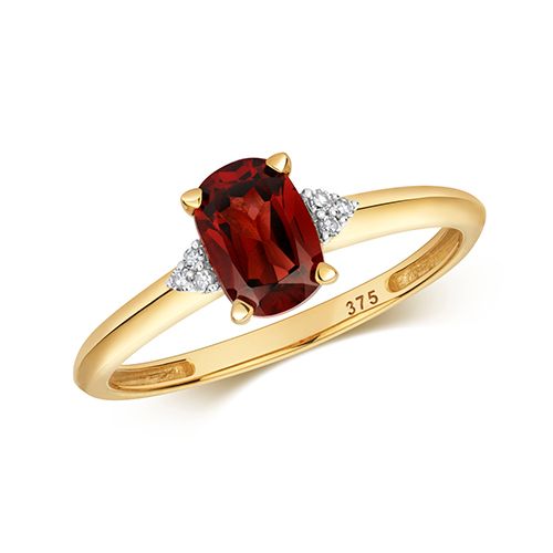 9CT DIAMOND & CU GARNET RING