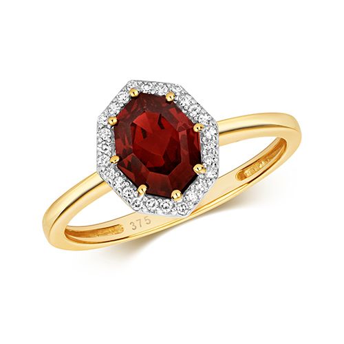 9CT DIAMOND & OC GARNET RING