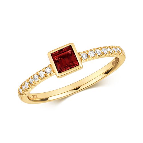 9CT DIAMOND & GARNET RING