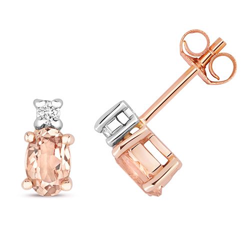 9CT DIAMOND AND MORGANITE OVAL STUDS