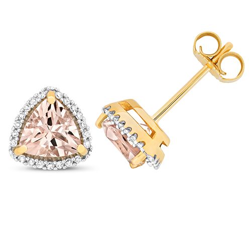 9CT DIAMOND AND MORGANITE TRILLION STUDS