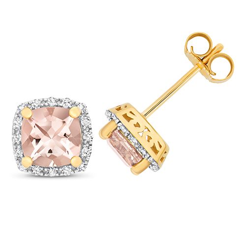 9CT DIAMOND AND MORGANITE STUDS