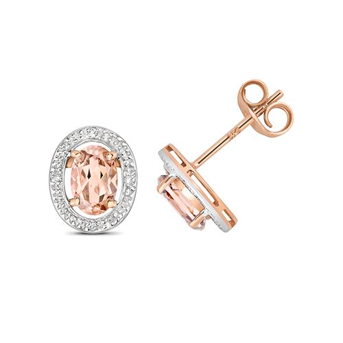 9CT DIAMOND & MORGANITE HALO STUDS