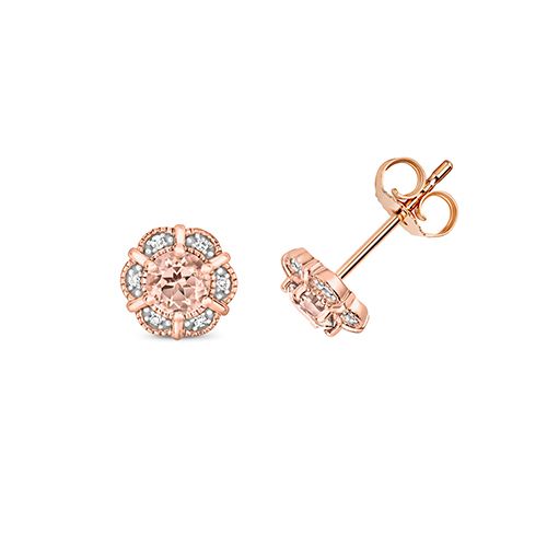 9CT DIAMOND & RD MORGANITE STUDS